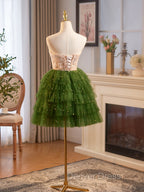 Champagne/Green Tulle Lace Short Prom Dresses, Cute Homecoming Dresses