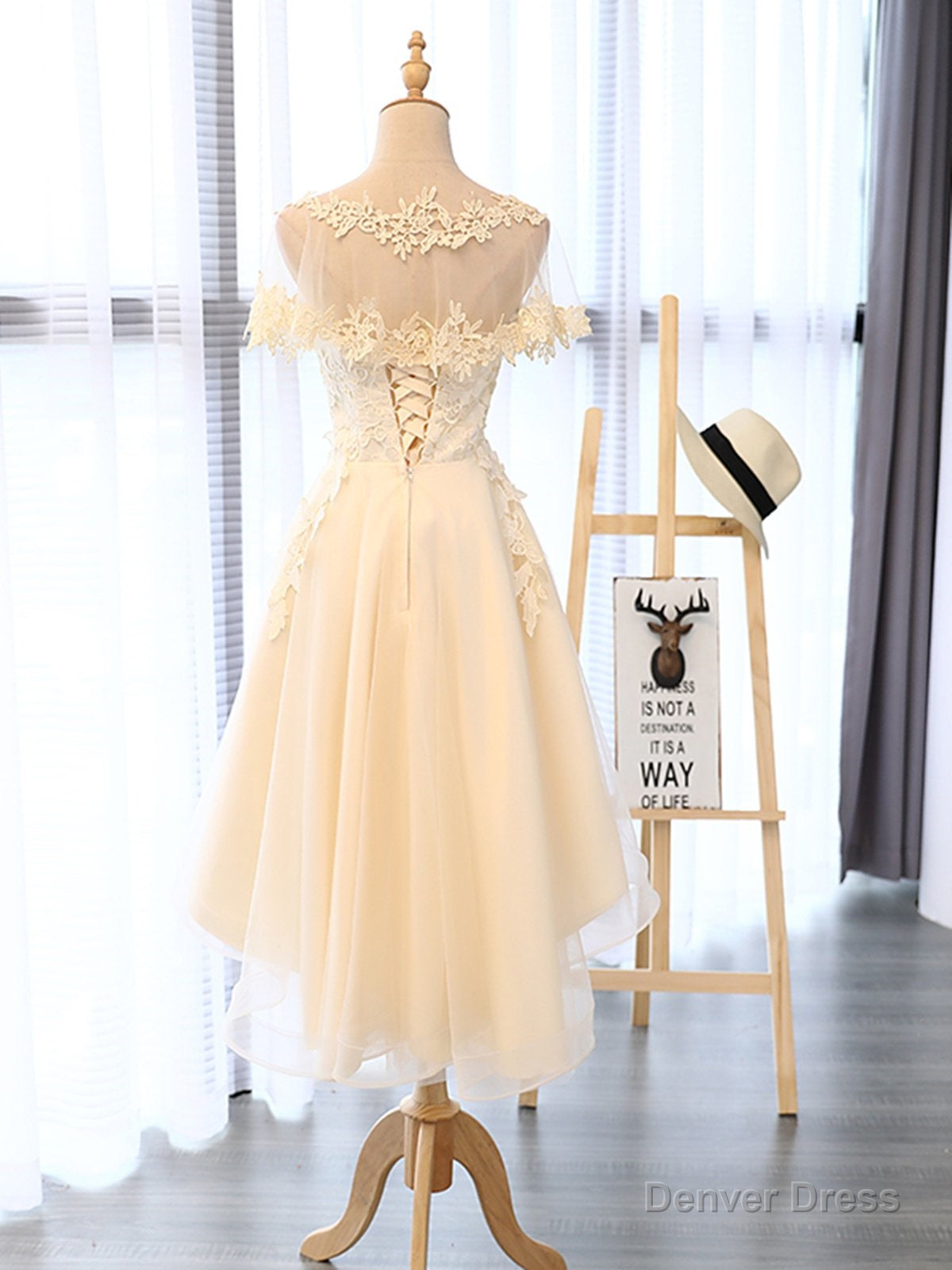 Champagne High Low Lace Prom Dress, Champagne High Low Lace Prom Homecoming Dresses Secondary image