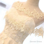 Champagne High Low Lace Prom Dress, Champagne High Low Lace Prom Homecoming Dresses