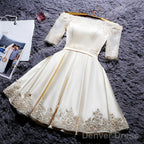 Champagne Knee Length Homecoming Dress, Satin Homecoming Dresses