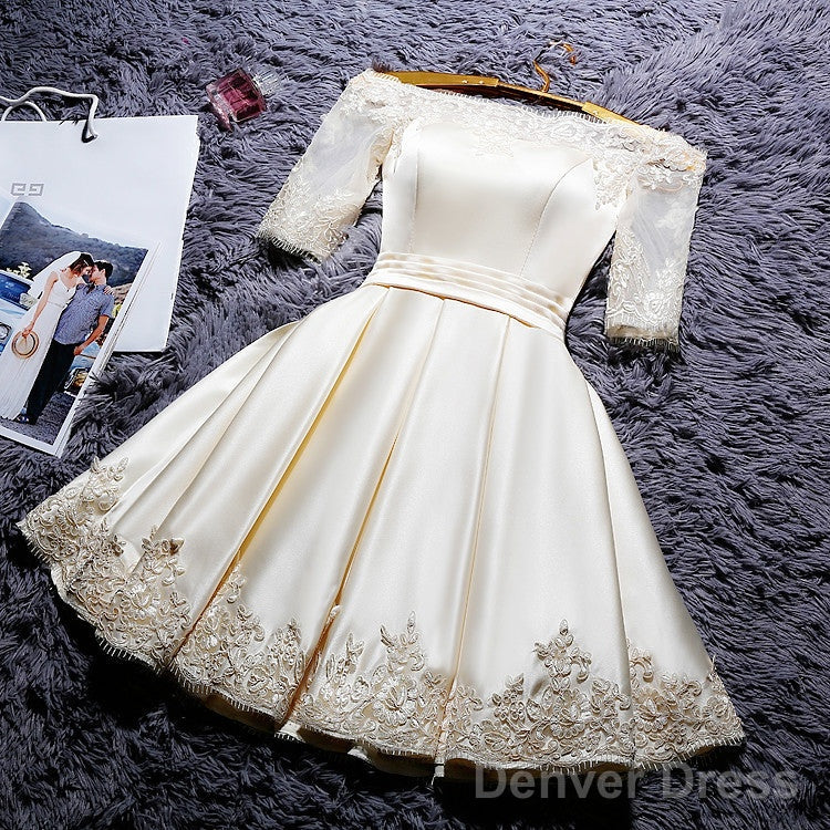 Champagne Knee Length Homecoming Dress, Satin Homecoming Dresses
