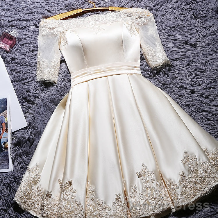 Champagne Knee Length Homecoming Dress, Satin Homecoming Dresses