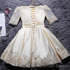 Champagne Knee Length Homecoming Dress, Satin Homecoming Dresses