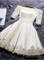 Champagne Knee Length Homecoming Dress, Satin Homecoming Dresses