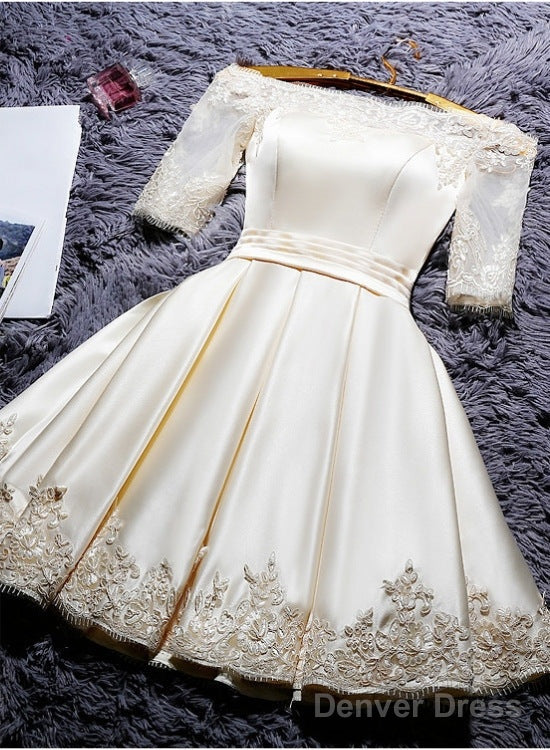 Champagne Knee Length Homecoming Dress, Satin Homecoming Dresses