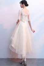 Champagne Lace High Low Homecoming Dress