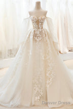 Champagne Lace Long A-Line Ball Gowns, Off The Shoulder Prom Dresses