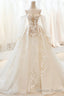 Champagne Lace Long A-Line Ball Gowns, Off The Shoulder Prom Dresses