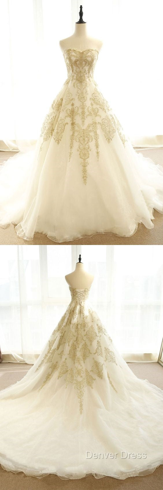 Champagne Lace Long Wedding Dress, Champagne Bridal Dresses, Champagne Lace Wedding Prom Gowns Secondary image