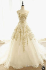Champagne Lace Long Wedding Dress, Champagne Bridal Dress, Champagne Lace Wedding Prom Gown