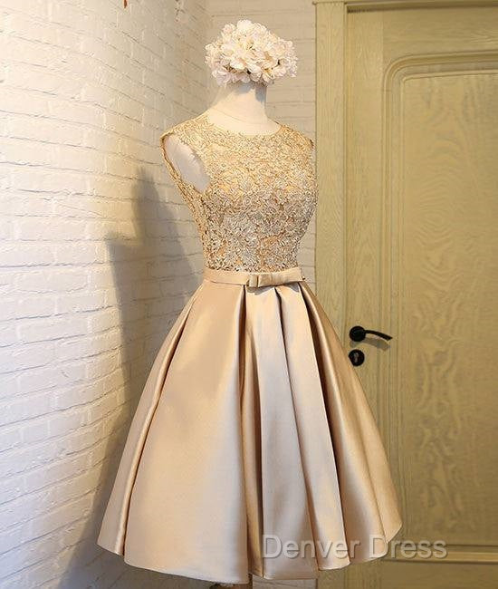 Champagne Lace Short Prom Dresses, Cute Homecoming Dresses Secondary image