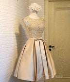 Champagne Lace Short Prom Dress, Cute Homecoming Dresses