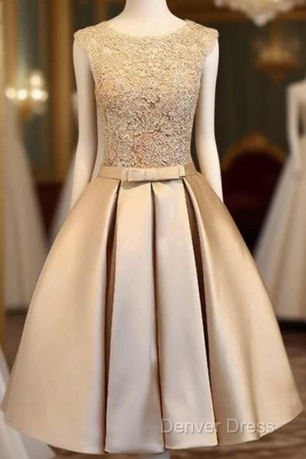 Champagne Lace Short Prom Dresses, Cute Homecoming Dresses Main image