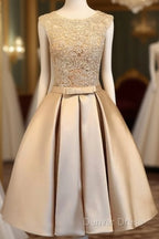 Champagne Lace Short Prom Dresses, Cute Homecoming Dresses