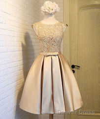 Champagne Lace Short Prom Dress, Cute Homecoming Dress