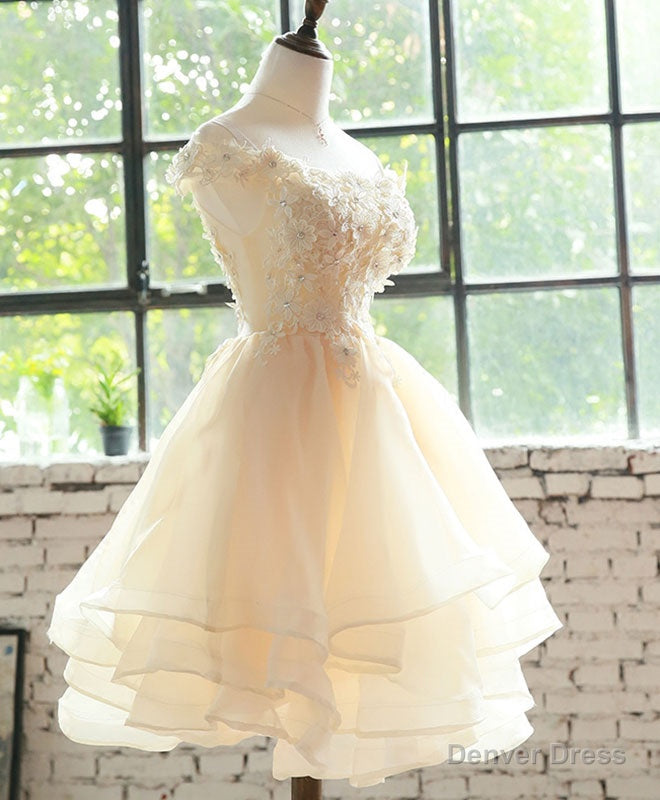 Champagne Lace Tulle Short Prom Dress, Homecoming Dresses Main image