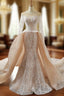 Champagne Mermaid Lace Long Sleeve Backless Train Wedding Dresses