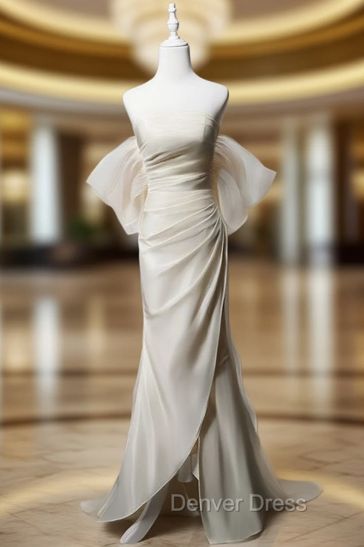 Champagne Mermaid Satin Pleats Wedding Dresses
