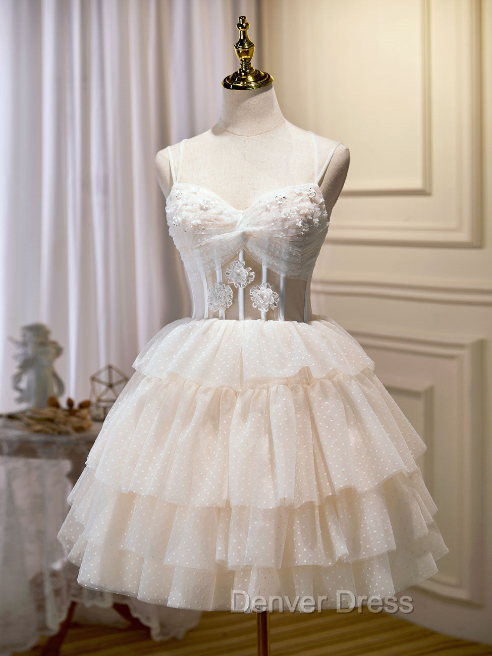 Champagne Mini/Short Prom Dresses, Puffy Cute Homecoming Dresses With Lace Secondary image