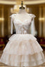 Champagne Mini Short Prom Dress, Puffy Cute Homecoming Dresses With Lace