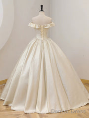 Champagne Off The Shoulder Floor Length Prom Dress, Elegant A-Line Evening Party Dress
