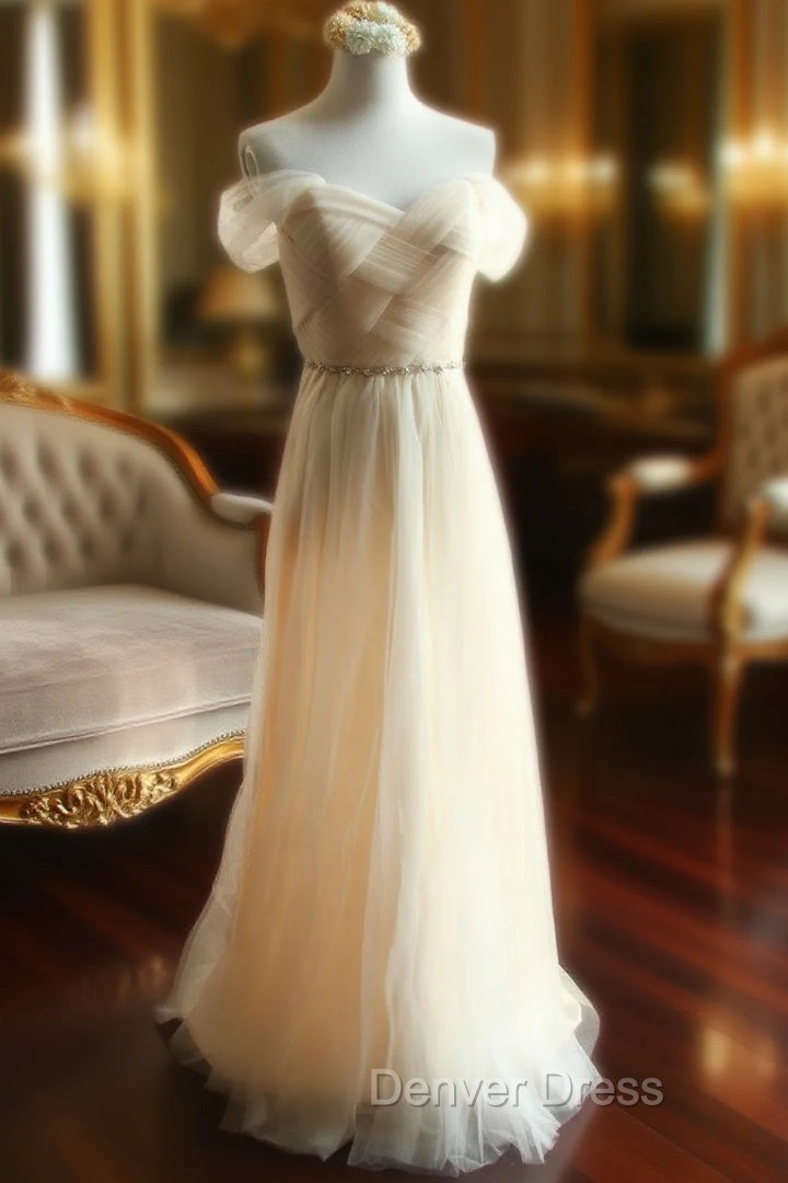 Champagne Off The Shoulder Tulle Bridesmaid Dresses
