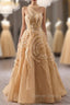 Champagne One Shouder Tulle Prom Dresses