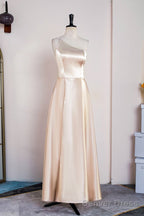 Champagne One Shoulder Satin Midi Bridesmaid Dresses