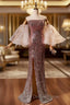 Champagne Pink Sequins Mermaid Strapless Prom Dresses