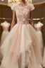 Champagne round neck tulle beads short prom Dress, homecoming Dresses