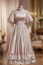 Champagne Satin Lace Short Sleeve Wedding Dresses