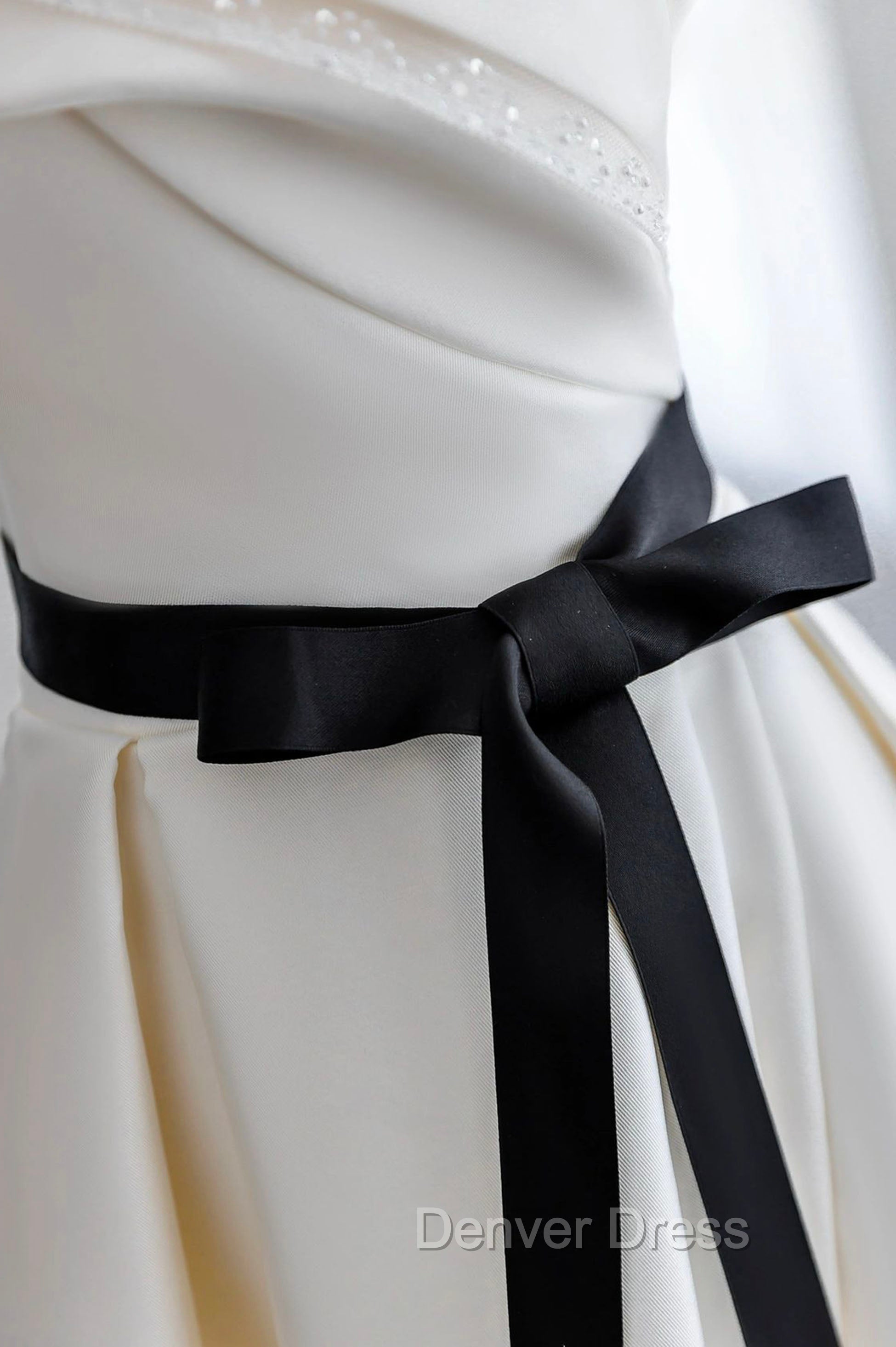 Champagne Satin Long A-Line Prom Dresses, Strapless Formal Evening Dresses