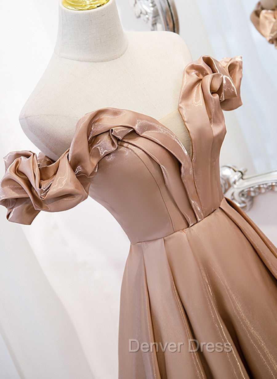Champagne Satin Long Party Dresses Prom Dresses, A-line Simple Formal Dresses Secondary image