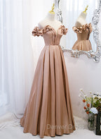 Champagne Satin Long Party Dresses Prom Dresses, A-line Simple Formal Dresses