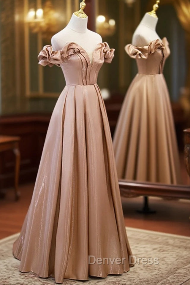 Champagne Satin Long Party Dresses Prom Dresses, A-line Simple Formal Dresses