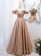 Champagne Satin Long Party Dresses Prom Dresses, A-line Simple Formal Dresses