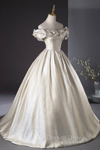 Champagne Satin Long Prom Dress, Beautiful A Line Prom Dresses