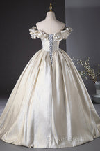 Champagne Satin Long Prom Dress, Beautiful A Line Prom Dresses
