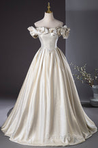 Champagne Satin Long Prom Dress, Beautiful A Line Prom Dresses