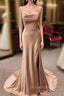 Champagne Satin Mermaid Spaghetti Straps Prom Dresses