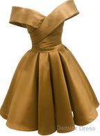 Champagne Satin Short Off Shoulder Bridesmaid Dress, Cute Short Homecoming Dress Prom Dresses