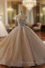 Champagne Sequins Beading Open Back Wedding Dresses