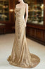 Champagne Sequins Long Prom Dresses, Sequins Champagne Formal Dresses