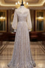 Champagne Sequins Long Sleeve Prom Dresses