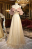 Champagne Sequins Straps Bow Prom Dresses