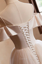 Champagne Spaghetti Straps Floor Length Prom Dresses, A-Line Sleeveless Backless Evening Party Dresses