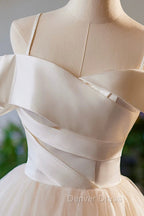 Champagne Spaghetti Straps Knee Length Prom Dress, A Line Sleeveless Backless Prom Dresses