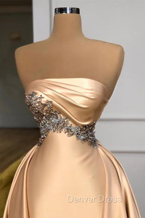 Champagne Strapless Overskirt Prom Dresses Long With Crystals Secondary image