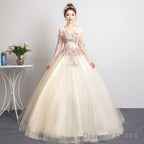 Champagne Sweet 16 Gowns Long Prom Dress, Straps Prom Dresses