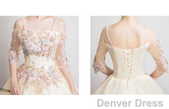 Champagne Sweet 16 Gown Long Party Dress, Straps Evening Formal Dresses